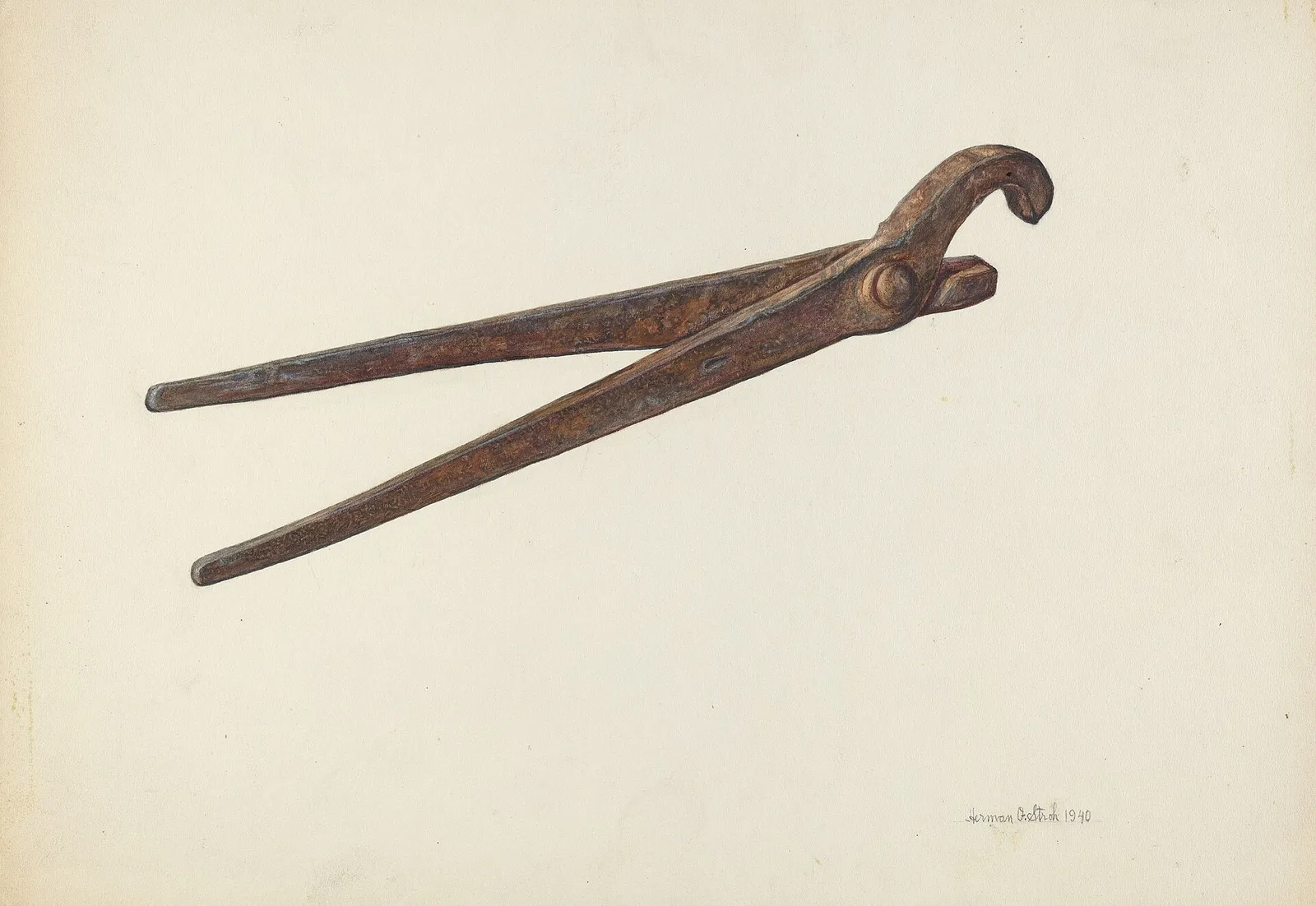 Painting of an old pipe wrench, 1940